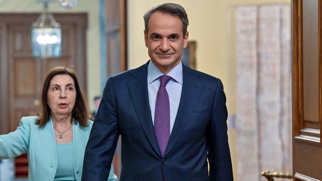 Greek prime minister and New Democracy party leader Kyriakos Mitsotakis, pictured on Wednesday, told CNN his party performed "better than many people expected" in Sunday's elections.