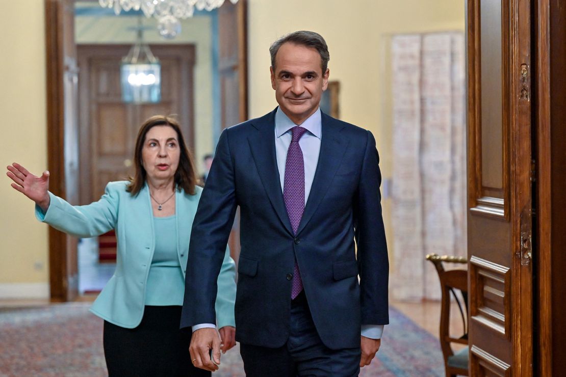 Greek prime minister and New Democracy party leader Kyriakos Mitsotakis, pictured on Wednesday, told CNN his party performed "better than many people expected" in Sunday's elections.
