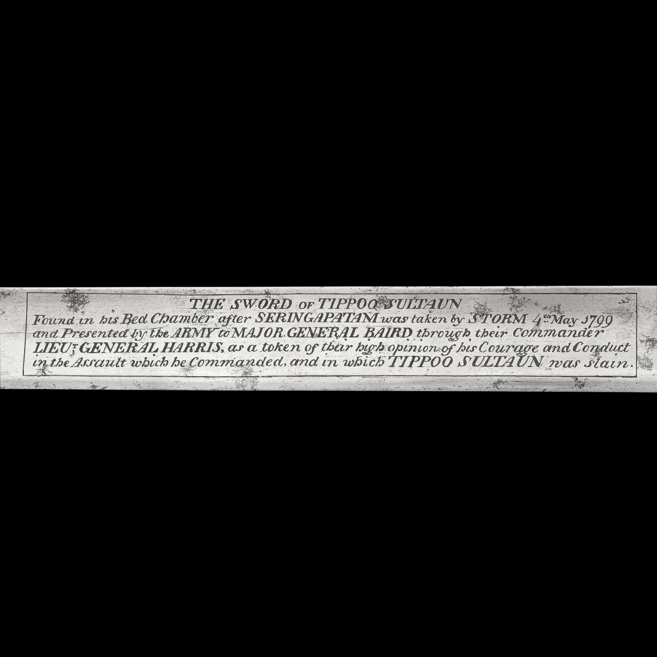 The sword was presented to the British commander.