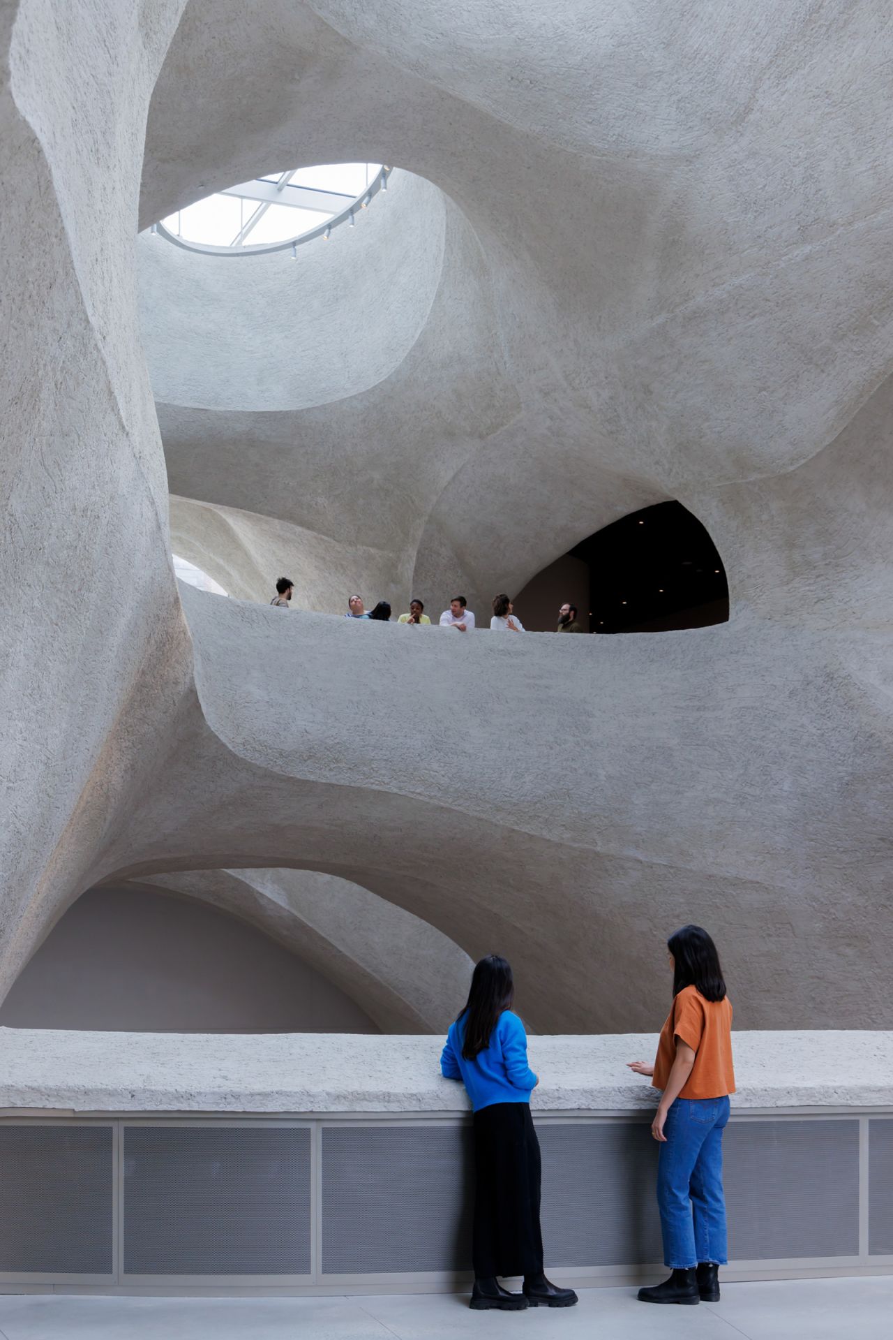 The Richard Gilder Center for Science, Education, and Innovation's new exhibitions and spaces are connected by two bridges on the third and fourth floors, which offer spectacular views of the Kenneth C. Griffin Atrium as well as of Theodore Roosevelt Park and the Upper West Side. This third-floor bridge leads visitors to the entrance of the new Invisible Worlds immersive experience
