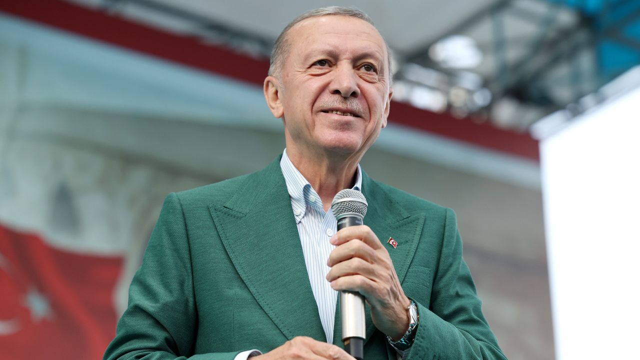 Turkish President Recep Tayyip Erdogan speaks during a public gathering at Republic Square in Sivas, Turkey on Tuesday.