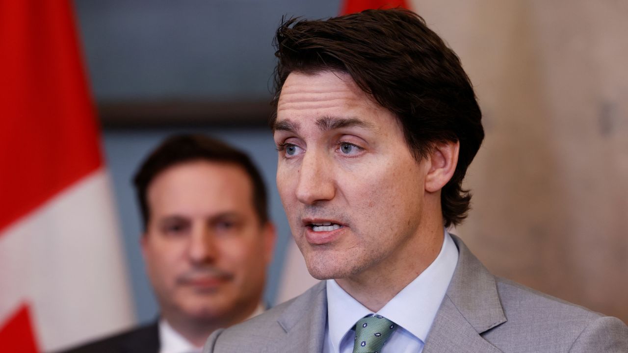 Canada's Prime Minister Justin Trudeau holds a press conference in response on May 23, 2023.