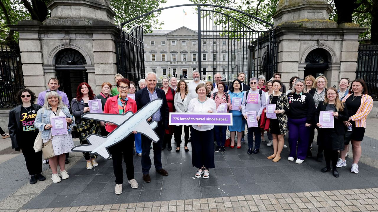 Supporters join the launch of the National Women's Council of Ireland campaign demanding political progress on abortion law, on May 24, 2023.