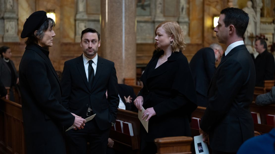 From left, Harriet Walter, Kieran Culkin, Sarah Snook, Jeremy Strong from the production of episode 409 of "Succession".