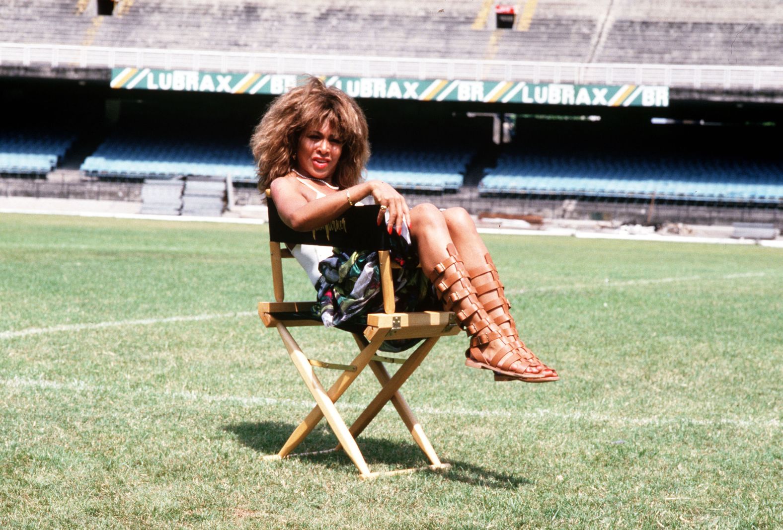 Turner sits on a soccer field in Rio de Janeiro in 1988.
