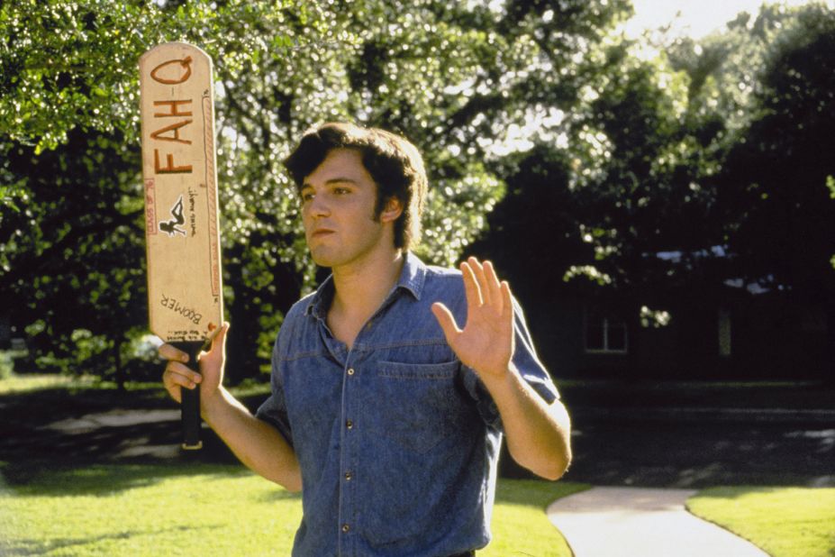 Ben Affleck's O'Bannion tries to paddle freshman Carl outside his house in "Dazed and Confused."