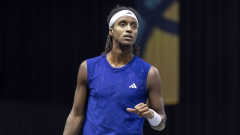 Closeup of Mikael Ymer of Sweden on the court against Tallon Griekspoor of the Netherlands during a professional tennis game at the 2nd day of the 50th ABN AMRO Open 2023 World Tennis Tournament at Ahoy Arena on February 14, 2023 in Rotterdam, the Netherlands (Photo by Nicolas Economou/NurPhoto via Getty Images)