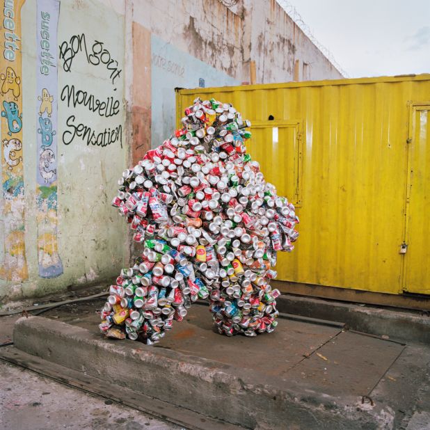 Belgian Colin Delfosse's "Fulu Act" is a photography series that captures performance artists from the Democratic Republic of Congo (DRC) wearing fantastical costumes they have made from recycled trash. Pictured is Congolese artist Eddy Ekete wearing his tin can suit in the Limete district of DRC's capital city, Kinshasa.  