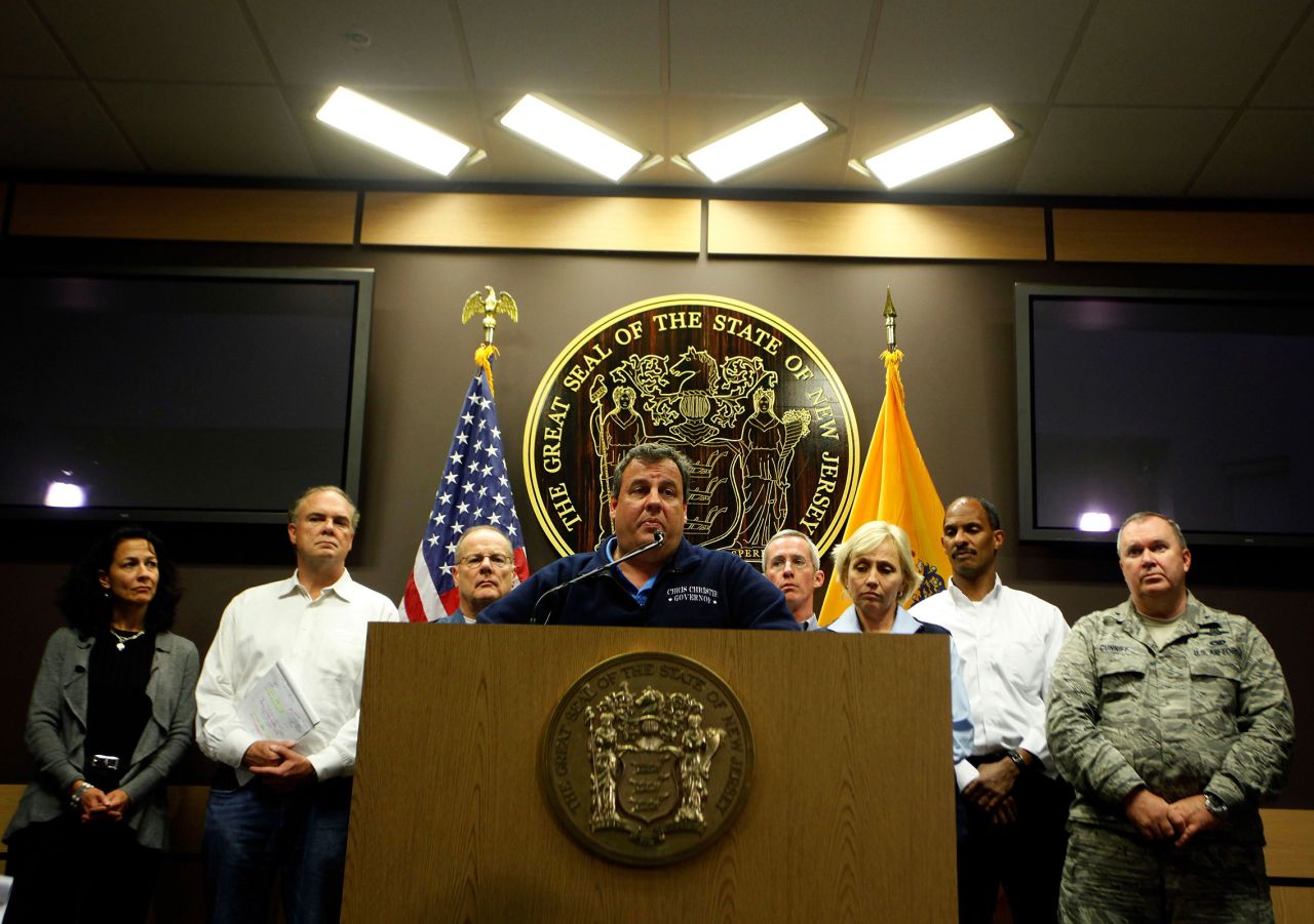 Christie updates the public about damage and recovery efforts related to Hurricane Sandy in October 2012.