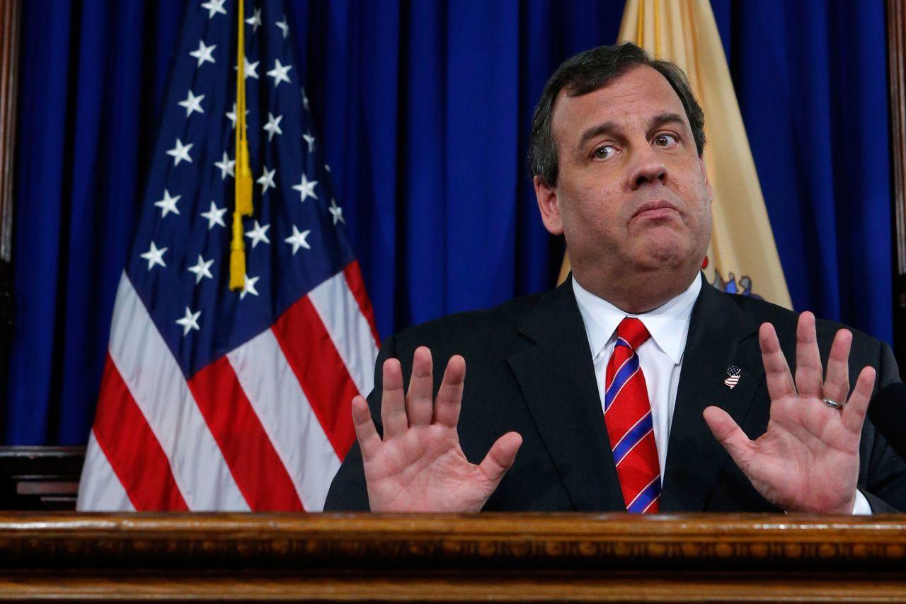 At a March 2014 news conference, Christie speaks to the press about the Fort Lee lane closures. Christie said the chairman of the Port Authority of New York and New Jersey had resigned, a day after an internal investigation cleared Christie in the scandal.
