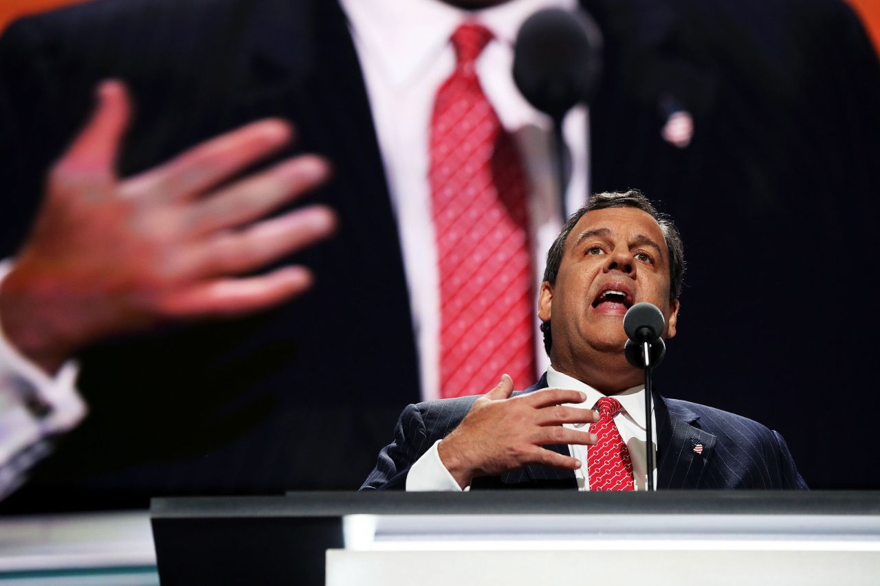 Christie delivers a speech on the second day of the Republican National Convention in July 2016. <a href="http://www.cnn.com/2016/07/19/politics/donald-trump-republican-convention-day-two/index.html" target="_blank">Christie's speech</a> was heavily critical of the Democratic Party's presumptive nominee. "It is our obligation to stop Hillary Clinton now and never let her within 10 miles of the White House again," he said. "It is time to come together and make sure that Donald Trump is our next president. I am proud to be part of this team. Now let's go win this thing."