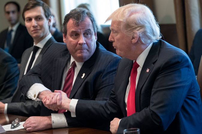 Christie shakes hands with President Trump at the White House in March 2017. Trump announced that Christie <a href="index.php?page=&url=http%3A%2F%2Fwww.cnn.com%2F2017%2F03%2F29%2Fhealth%2Fchristie-opioid-trump-appointment%2F" target="_blank">would take on an advisory role</a> to help figure out ways the administration can fight the country's opioid epidemic.