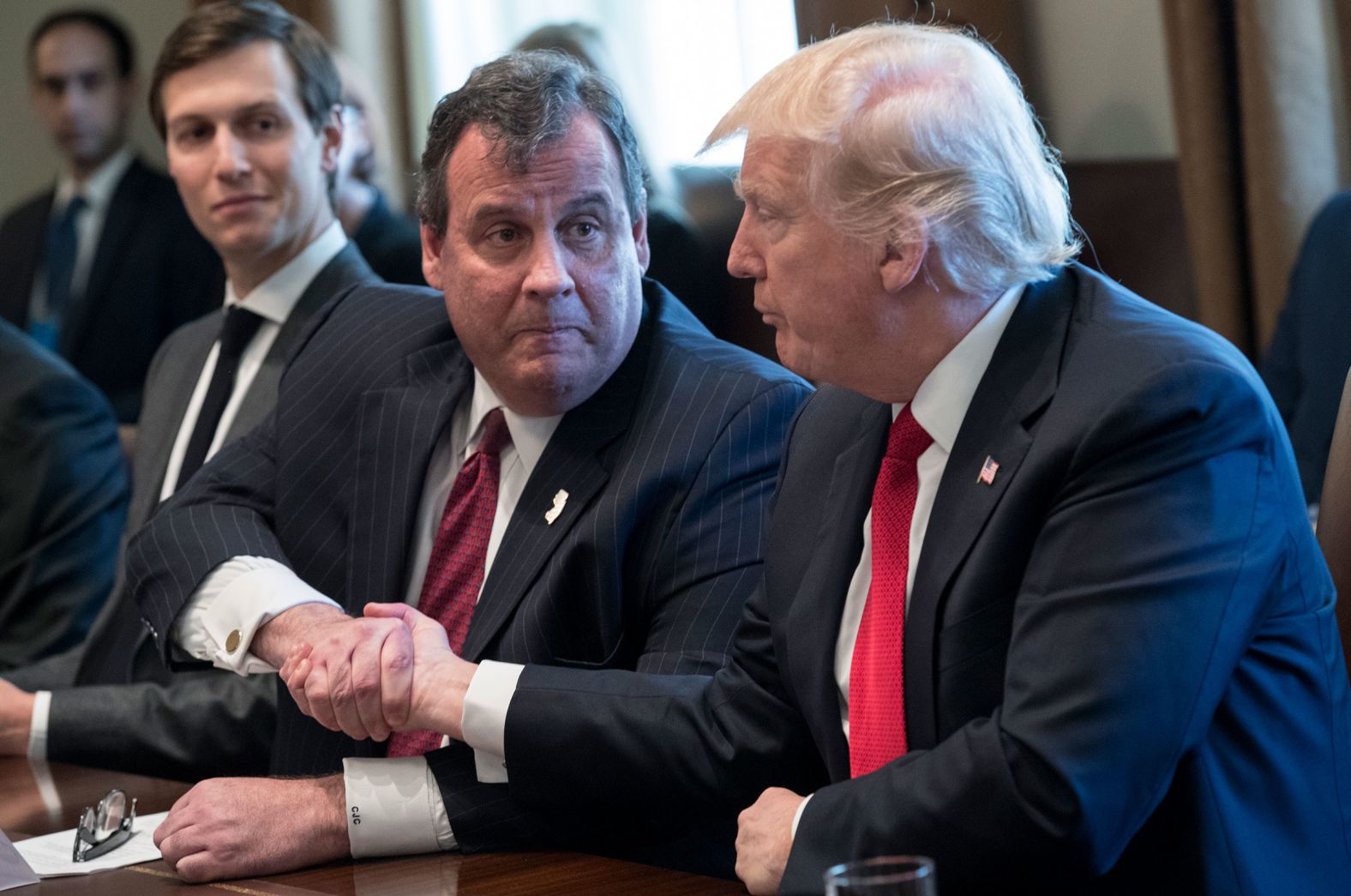 Christie shakes hands with President Trump at the White House in March 2017. Trump announced that Christie <a href="index.php?page=&url=http%3A%2F%2Fwww.cnn.com%2F2017%2F03%2F29%2Fhealth%2Fchristie-opioid-trump-appointment%2F" target="_blank">would take on an advisory role</a> to help figure out ways the administration can fight the country's opioid epidemic.