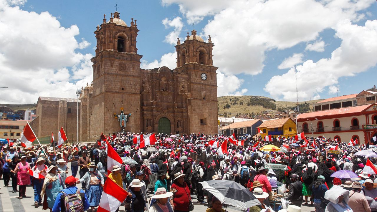 Residents of the Uros and Taquile islands in Lake Titicaca, bordering Bolivia, protest in the city of Puno, Peru, on January 24.
