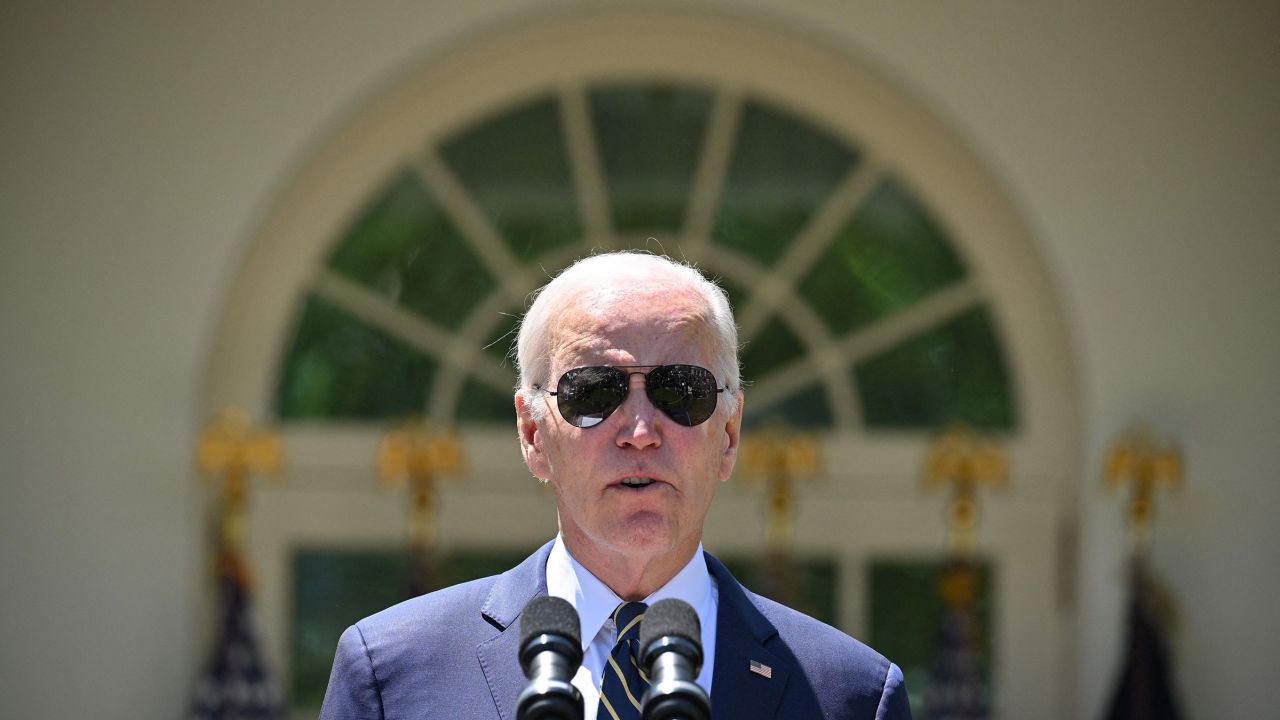 President Joe Biden announces his nomination of Air Force General Charles Brown, Jr., to serve as the next Chairman of the Joint Chiefs of Staff, in the Rose Garden of the White House in Washington, DC, May 25, 2023.