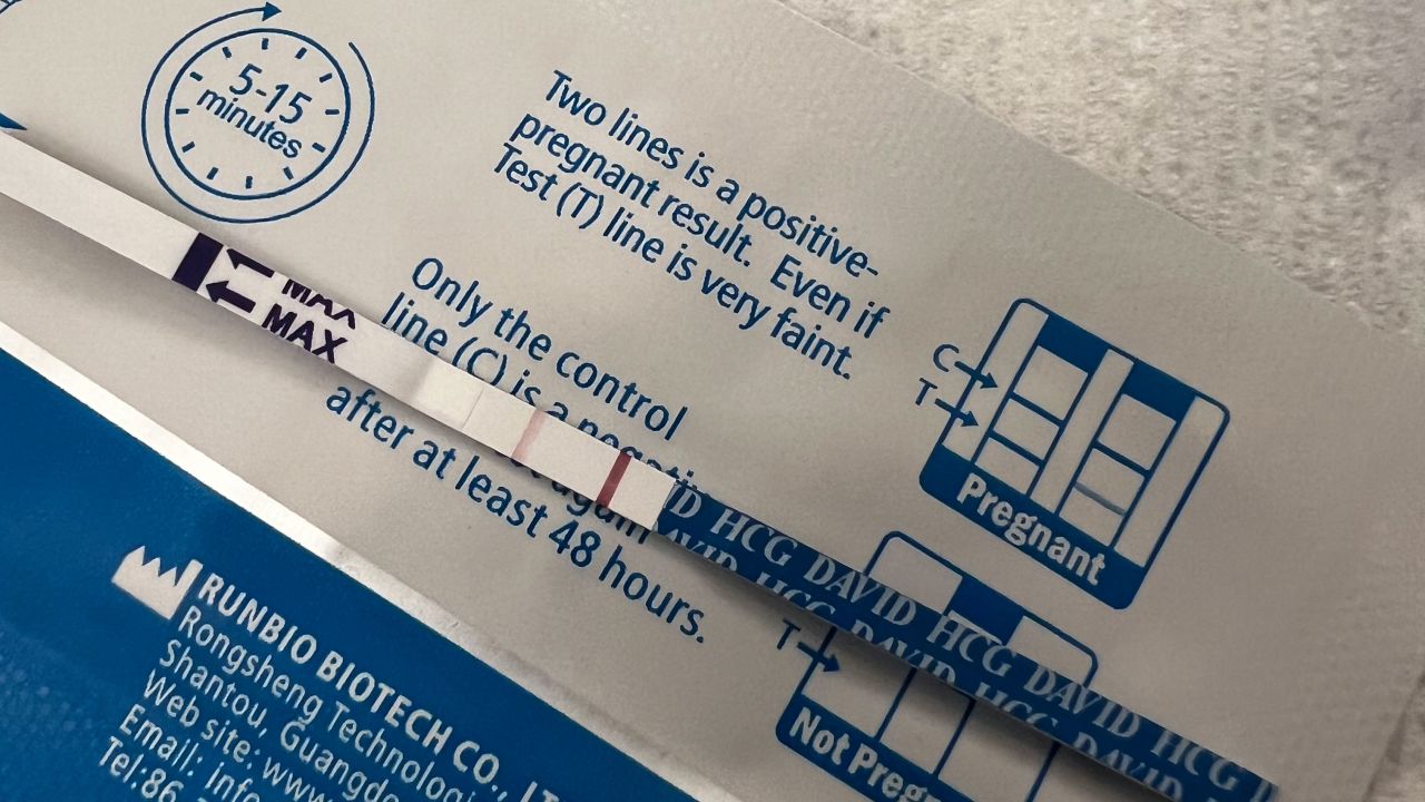 Melissa Novak's positive pregnancy test.