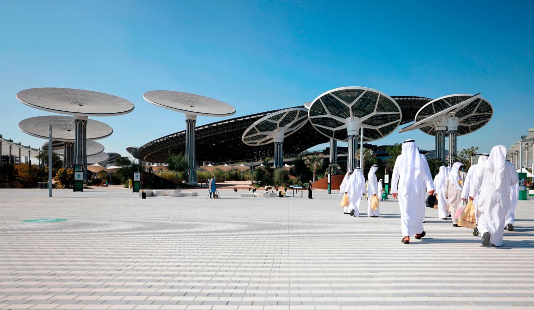 These gigantic "energy trees" were unveiled at the <a href="https://edition.cnn.com/travel/article/sustainability-pavilion-expo-2020-water-energy-dubai-spc-intl/index.html" target="_blank">Sustainability Pavilion at Dubai Expo 2020</a>. Like sunflowers, the trees rotate to follow the sun's rays throughout the day, and the energy generated is used to power the building's cooling systems, as well as for water harvesting and recycling.