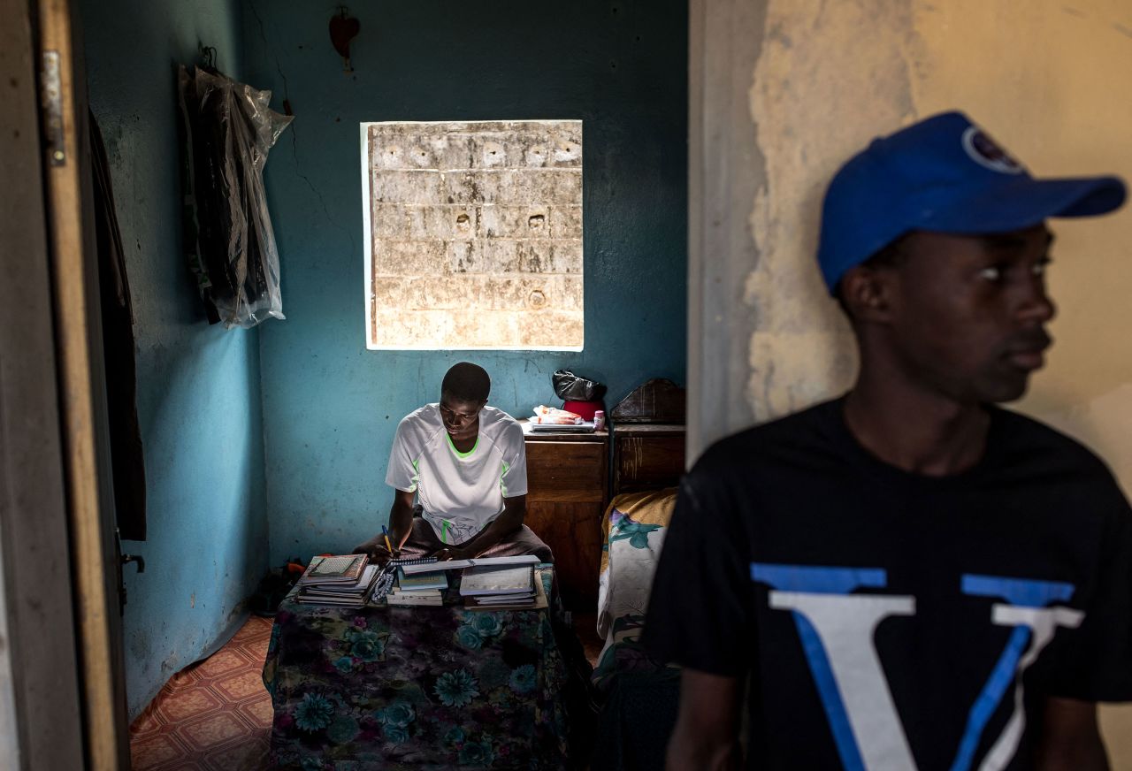 High school student Cherif Samsidine Aidara studies at home in Ziguinchor, Senegal, on Tuesday, May 23. Schools in Ziguinchor were temporarily closed for precautionary reasons because of protests against the arrest of opposition leader Ousmane Sonko.