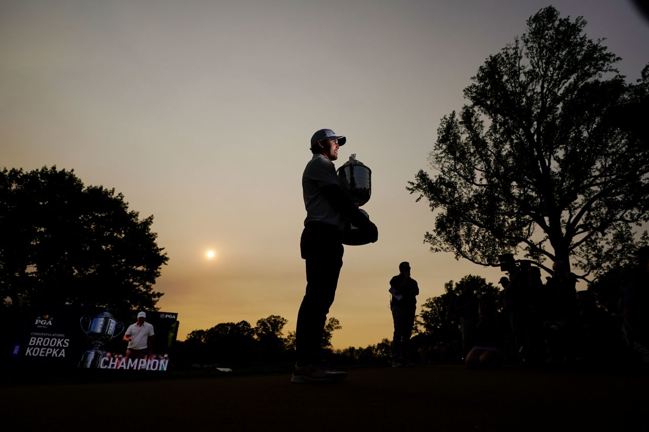 Golfer Brooks Koepka holds the Wanamaker Trophy after <a href="https://www.cnn.com/2023/05/21/golf/winner-pga-championship-2023-spt-intl/index.html" target="_blank">winning the PGA Championship</a> on Sunday, May 21. It was his fifth major title. <a href="http://www.cnn.com/2023/05/18/world/gallery/photos-this-week-may-11-may-18-ctrp/index.html" target="_blank">See last week in 34 photos</a>.
