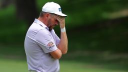 FORT WORTH, TEXAS - MAY 25:  Michael Block of the United States reacts after his second shot on the 5th hole during the first round of the Charles Schwab Challenge at Colonial Country Club on May 25, 2023 in Fort Worth, Texas. (Photo by Jonathan Bachman/Getty Images)