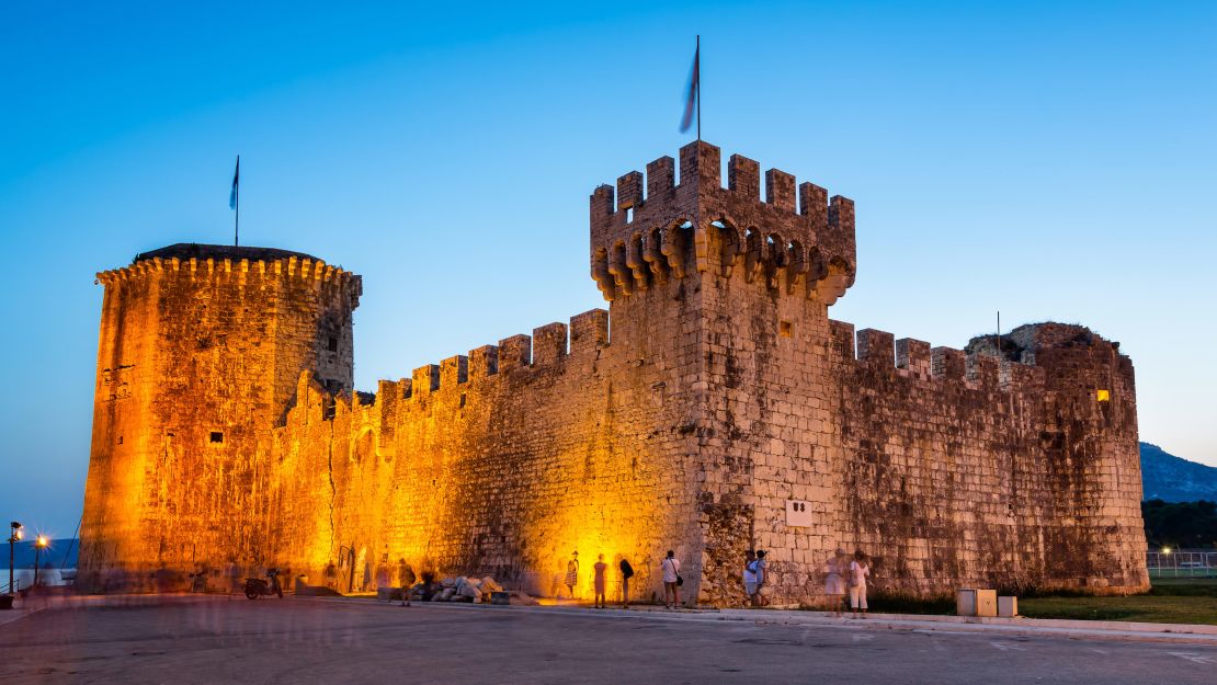 Trogir's walled town sits on an island sandwiched between two other stretches of land.