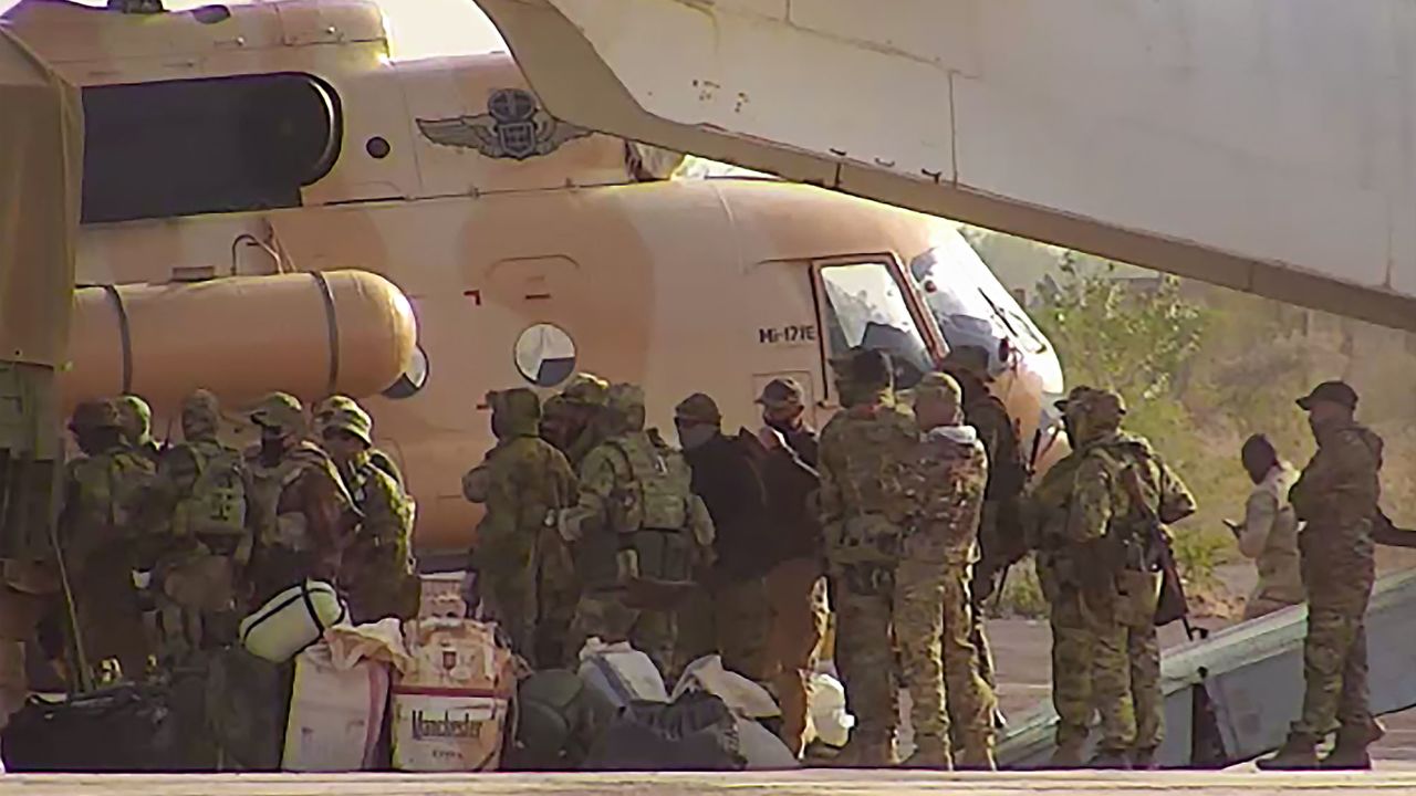 Russian mercenaries boarding a helicopter in northern Mali. 