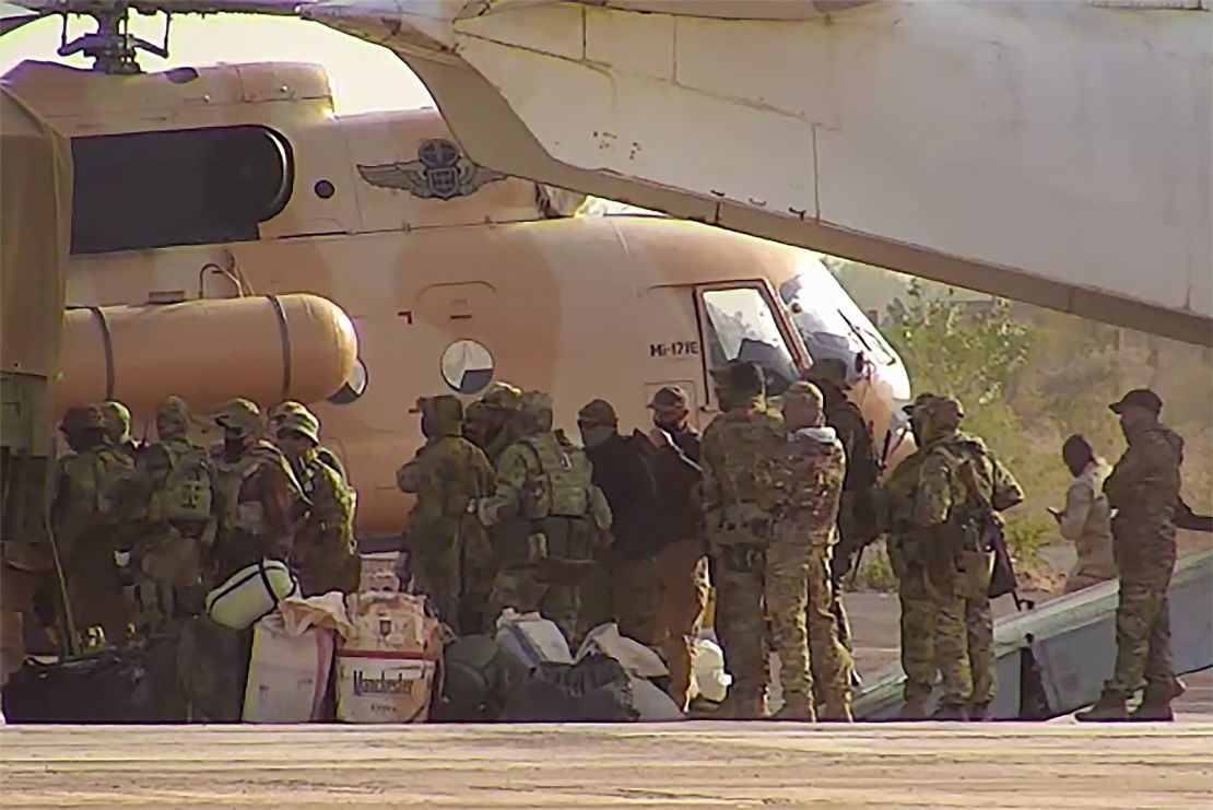 Russian mercenaries boarding a helicopter in northern Mali. 