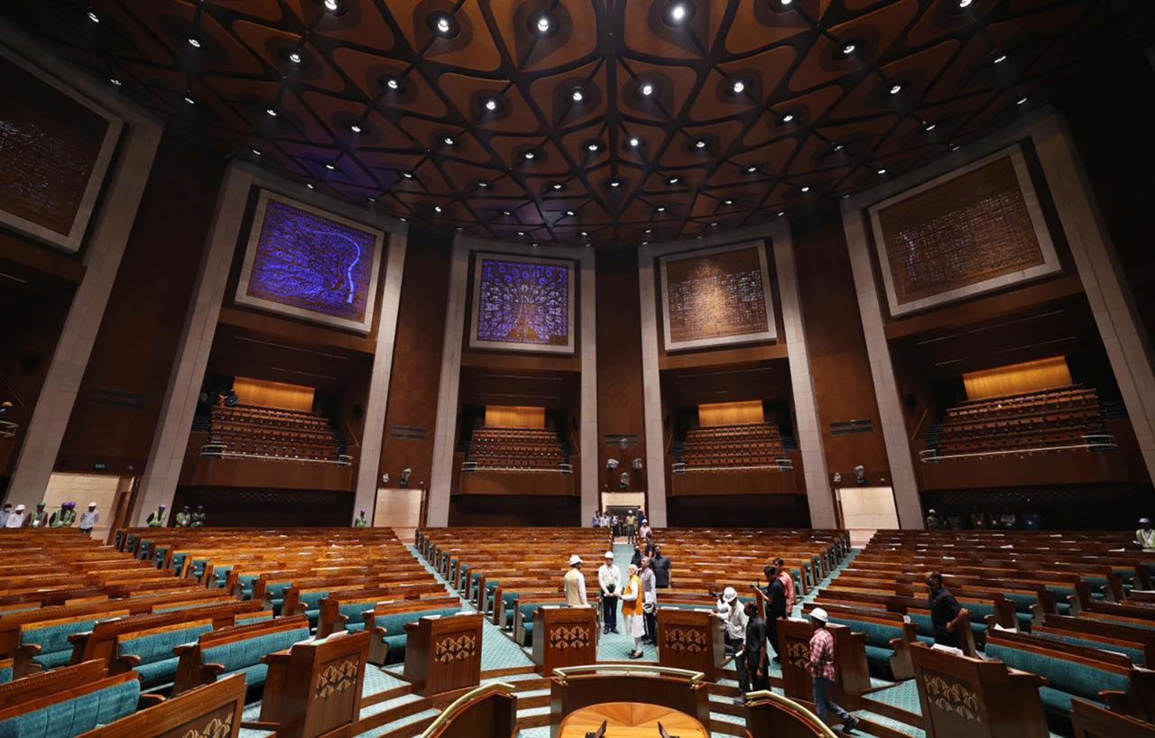 India's Prime Minister Narendra Modi on a surprise visit to the new Parliament building.