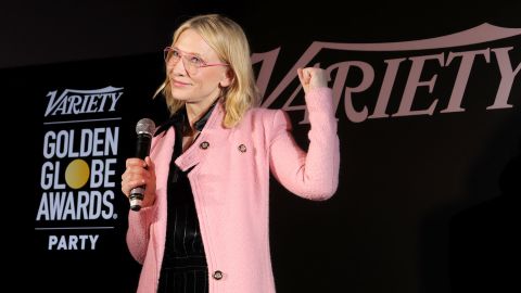 CANNES, FRANCE - MAY 19: Cate Blanchett speaks onstage at the Variety and Golden Globes Breakthrough Artists Party at Cannes Film Festival on May 19, 2023 in Cannes, France. (Photo by Victor Boyko/Variety via Getty Images)