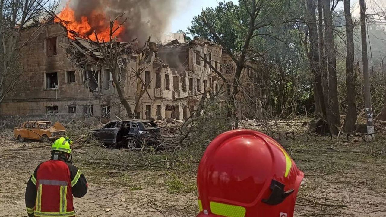 Russian strikes hit a medical facility in the central Ukrainian city of Dnipro on May 26, 2023.