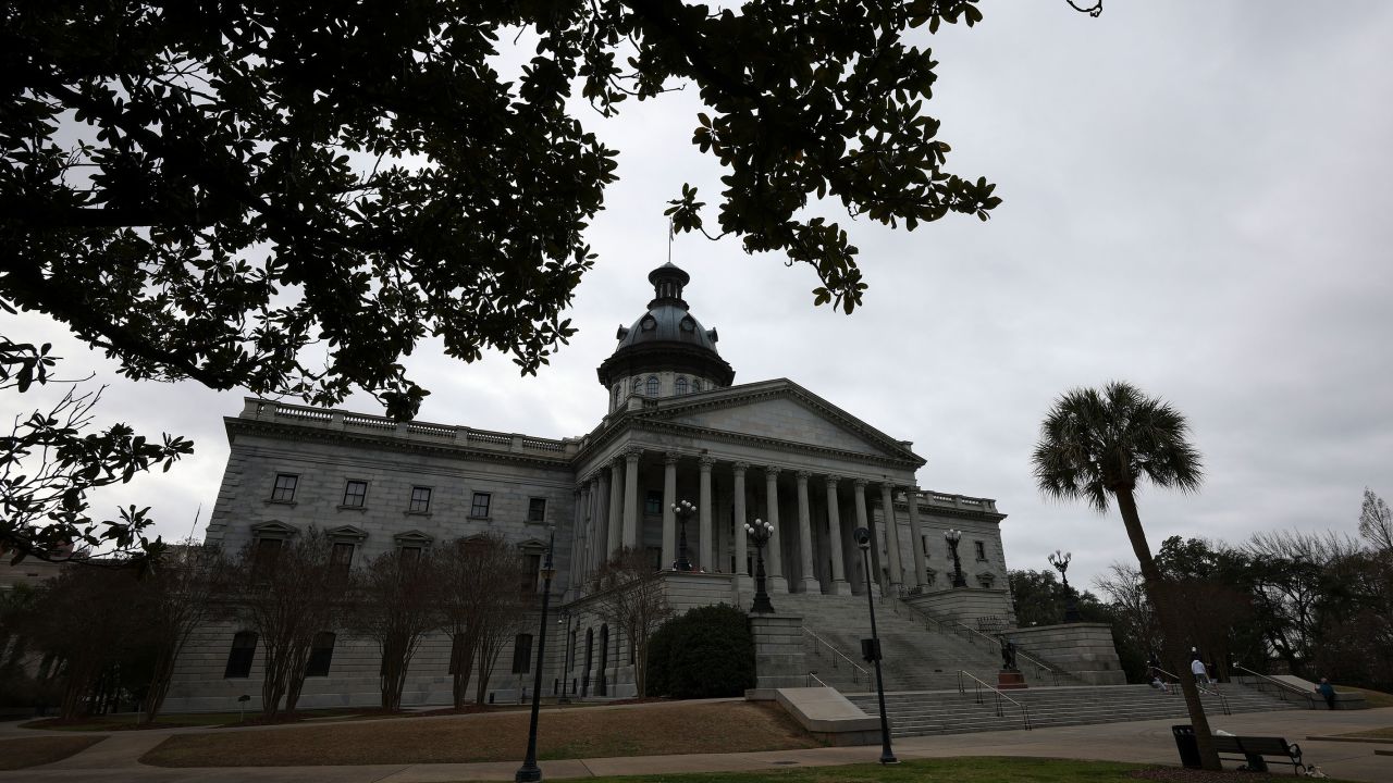 The exterior of the South Carolina State House is seen on January 29, 2023 in Columbia, South Carolina. Housing the State legislature and opened in 1855 the building was designed by architect John Rudolph Nearness in the Greek Revival and neoclassical style.