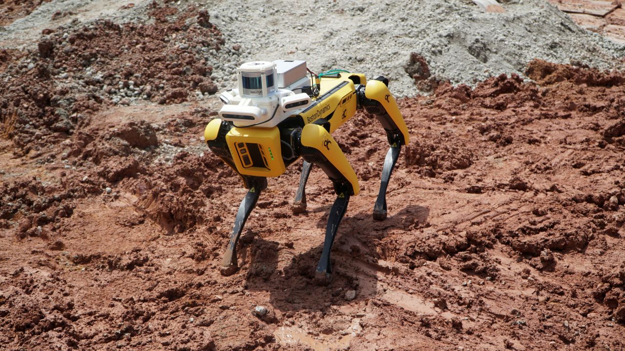 Robot dog, made by Hyundai-owned Boston Dynamics, is used by the Gammon Construction Ltd to make a scan of a construction site for supervisors to check work progress, on Sentosa Island, Singapore, April 22, 2022. Picture taken April 22, 2022.   REUTERS/Travis Teo