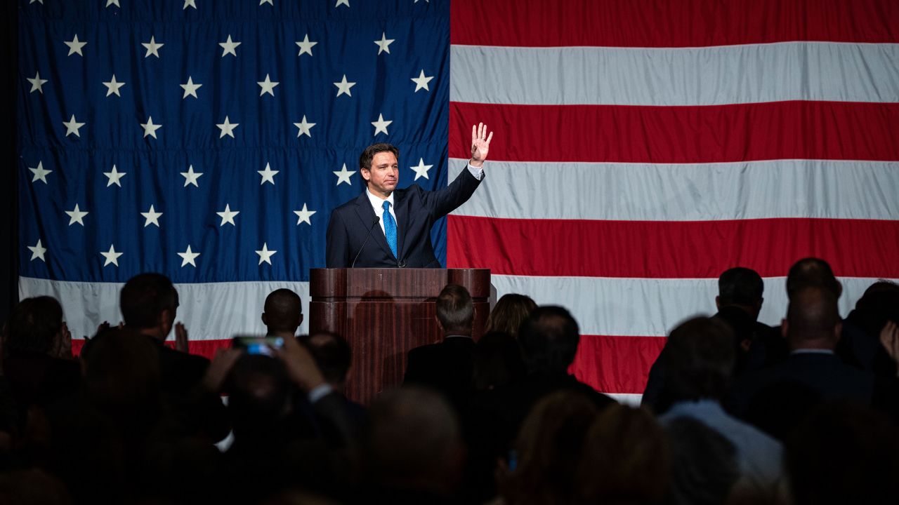 Florida Gov. Ron DeSantis speaks at an event in Peoria, Illinois, on May 12, 2023.