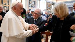 Pope Francis meets with director Martin Scorsese and his wife Helen Morris during a conference promoted by La Civilta Cattolica and Georgetown University at the Vatican, May 27, 2023.