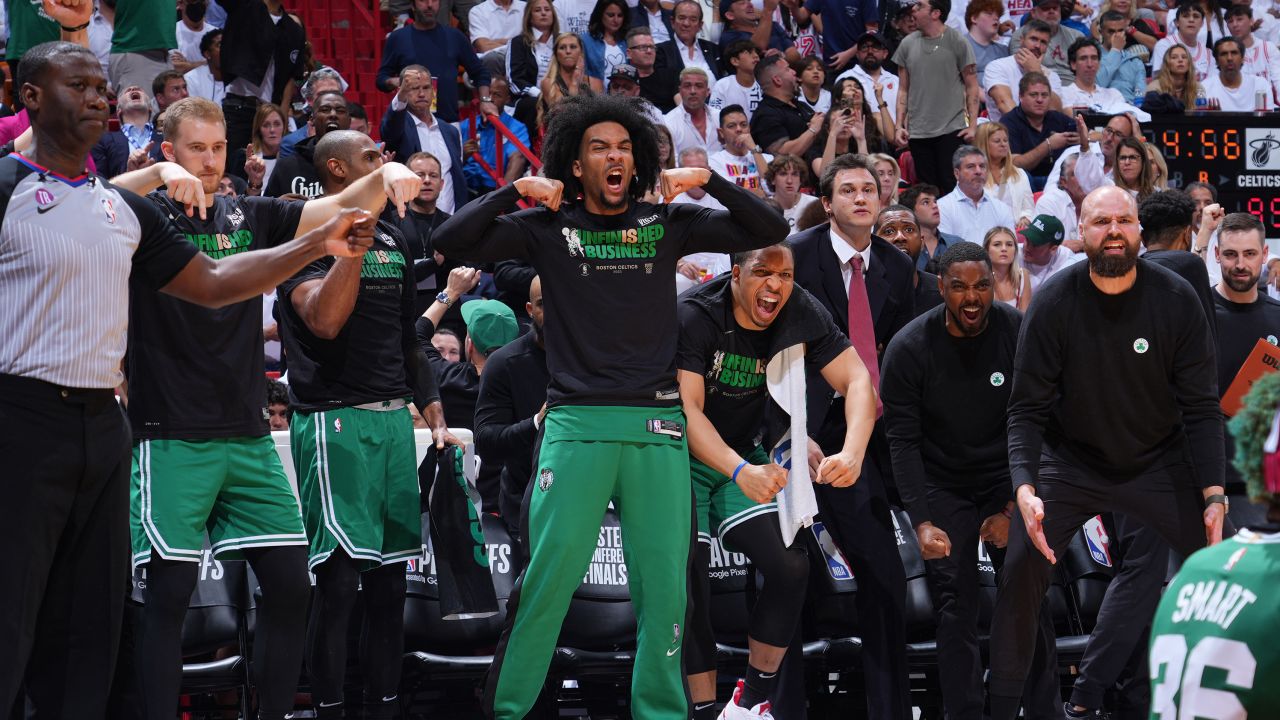 Boston Celtics celebrate their breathtaking victory.