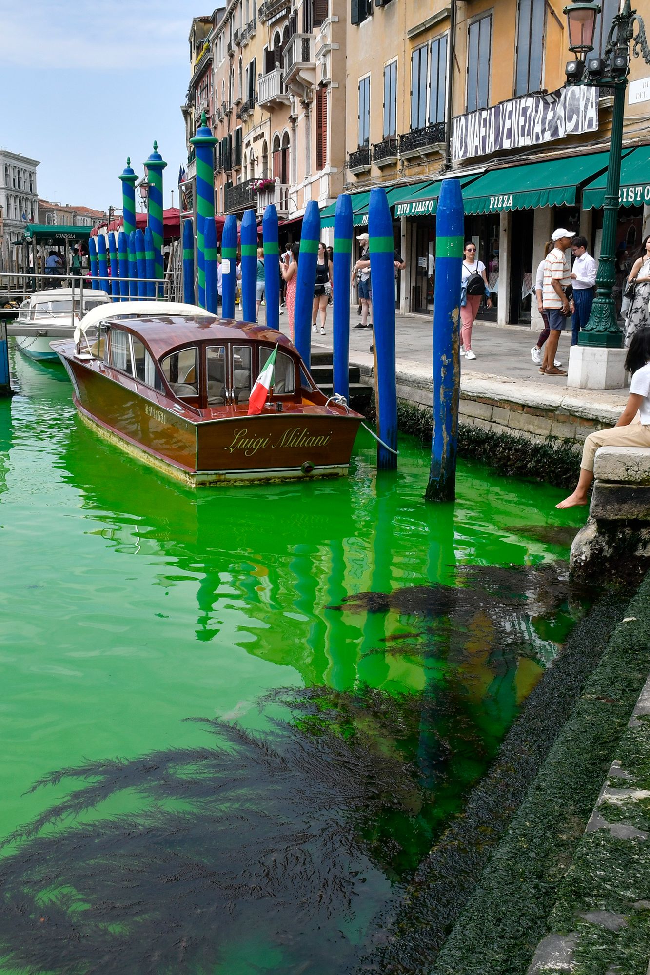 Venice authorities discover why canal turned fluorescent green