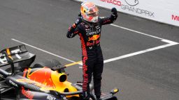 Red Bull driver Max Verstappen of the Netherlands celebrates after winning the Monaco Formula One Grand Prix, at the Monaco racetrack, in Monaco, Sunday, May 28, 2023. 