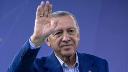 President Recep Tayyip Erdogan of Turkey addresses supporters during a campaign rally on May 26, 2023 in Istanb