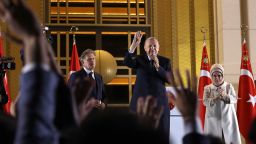 ANKARA, TURKEY - MAY 28:  President Recep Tayyip Erdogan speaks at the presidential palace after winning reelection in a runoff on May 28, 2023 in Ankara, Turkey. Erdogan was forced into a runoff when neither he nor his main challenger, Kemal Kilicdaroglu of the Republican People's Party (CHP), received more than 50 percent of the vote in the May 14 election.  (Photo by Chris McGrath/Getty Images)