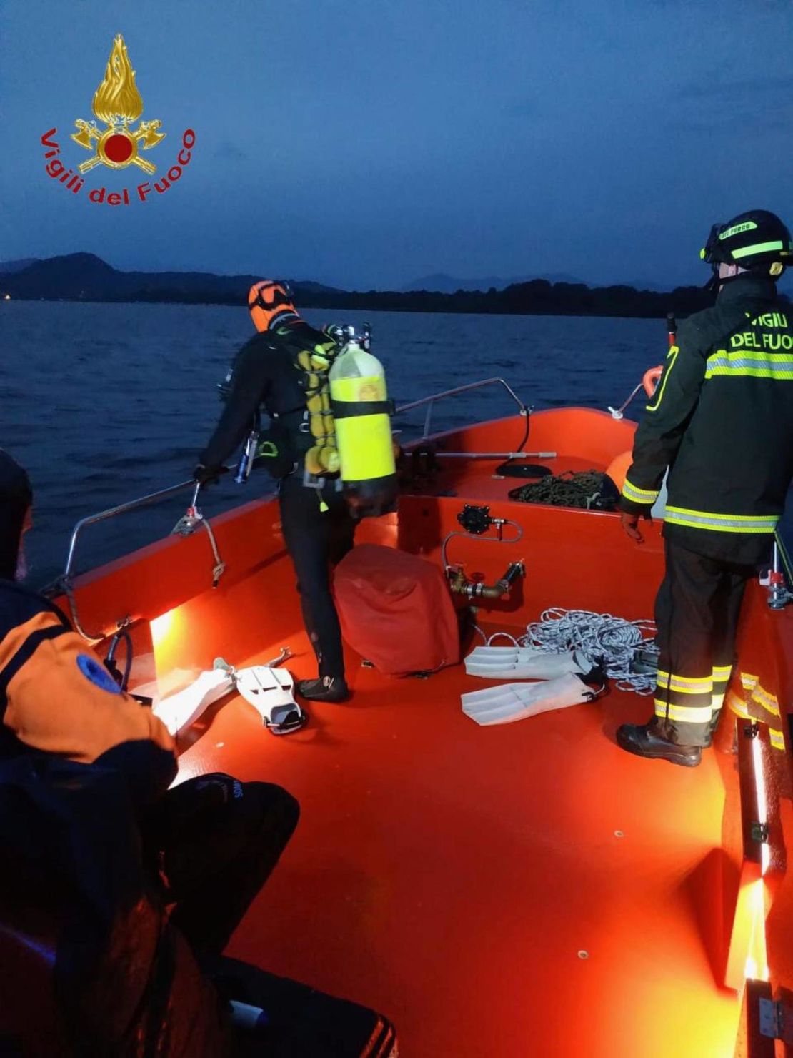 A diver searches for bodies after  a rescue operation in Lake Maggiore, northern Italy.