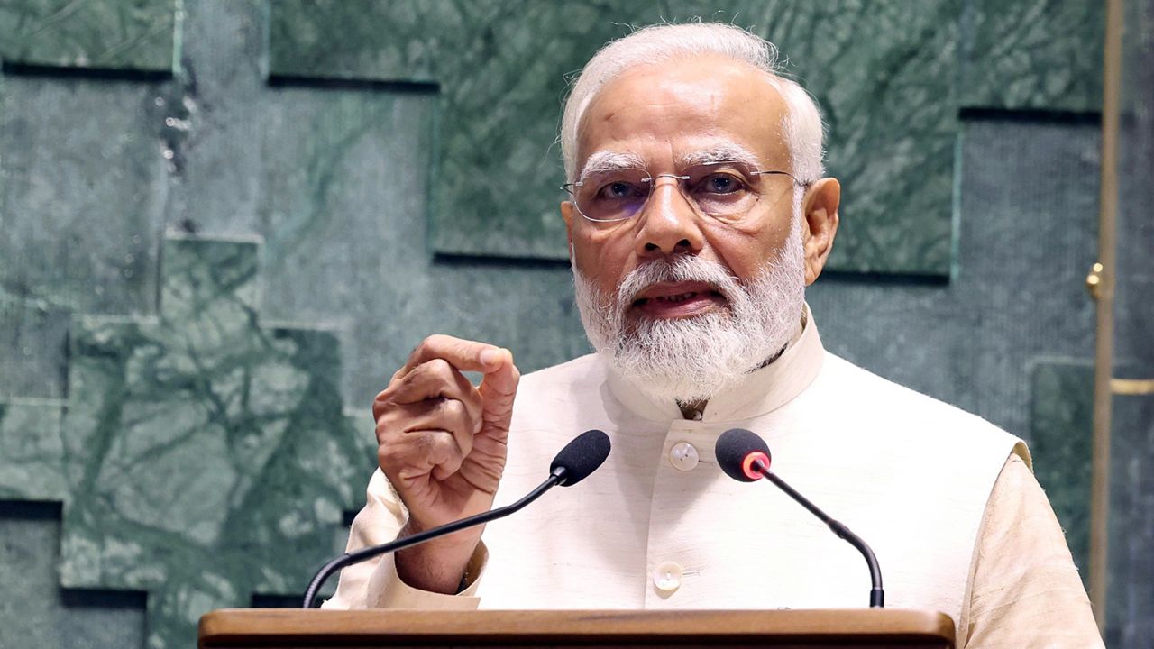 Prime Minister Narendra Modi addresses at the inauguration ceremony of the new Parliament House, in New Delhi on Sunday, May 28, 2023. 