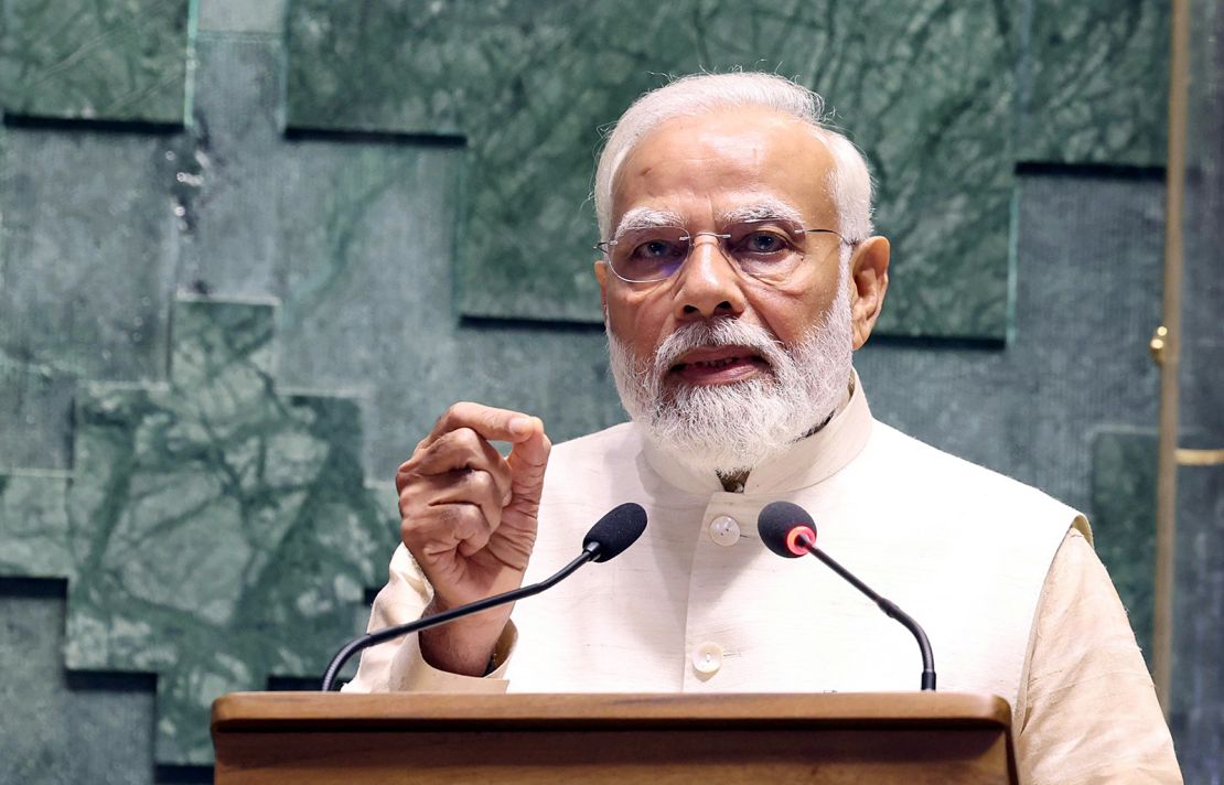 Prime Minister Narendra Modi addresses at the inauguration ceremony of the new Parliament House, in New Delhi on Sunday, May 28, 2023. 