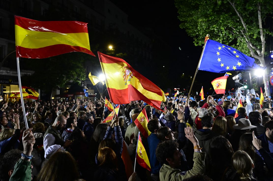 Popular Party (PP) supporters celebrating on Sunday.