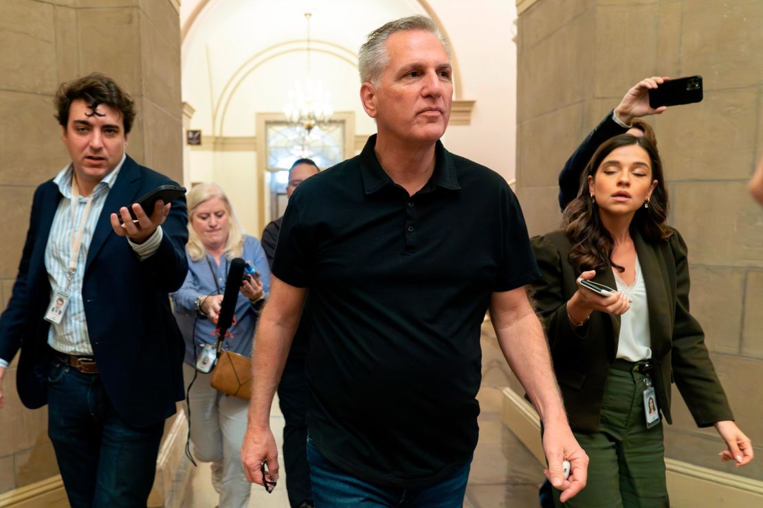 House Speaker Kevin McCarthy arrives to his office on Capitol Hill, Monday, May 29, 2023, in Washington. 