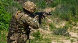 A Ukrainian soldier practices at a shooting range ahead of a much anticipated counteroffensive.