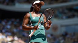PARIS, FRANCE - MAY 29: Sloane Stephens of the United States reacts against Karolina Pliskova of the Czech Republic in her first round match on Day Two of Roland Garros on May 29, 2023 in Paris, France (Photo by Robert Prange/Getty Images)