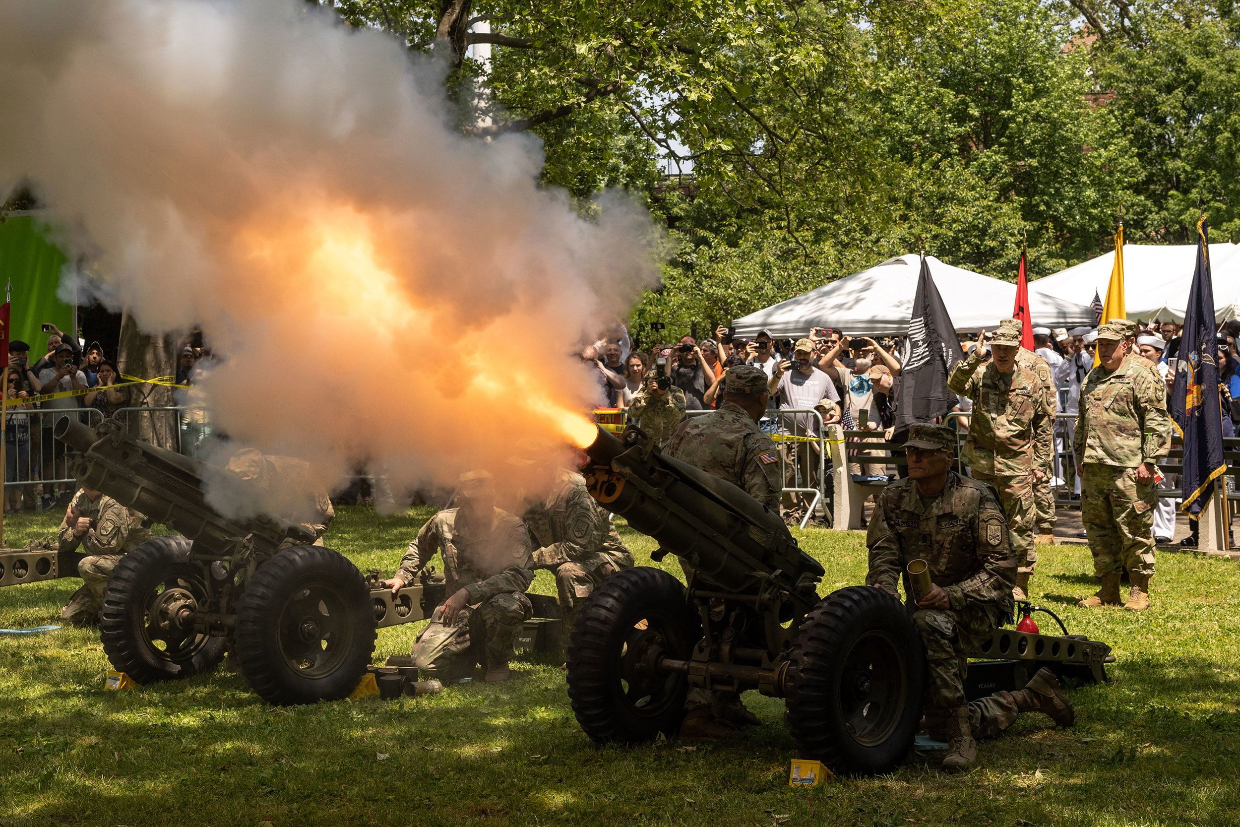 Members of the Veteran Service Organization fire a 21-gun salute during a Memorial Day parade in Brooklyn, New York.