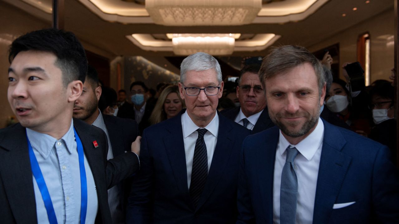 Apple CEO Tim Cook leaving the China Development Forum in Beijing in March. Cook is one of many global CEOs who have flown into China in recent months, highlighting the country's continued importance for their firms.