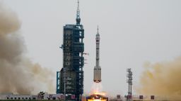 A Long March 2F rocket carrying a crew of Chinese astronauts on the Shenzhou-16 spaceship lifts off at the Jiuquan Satellite Launch Center in northwestern China on May 30, 2023. 