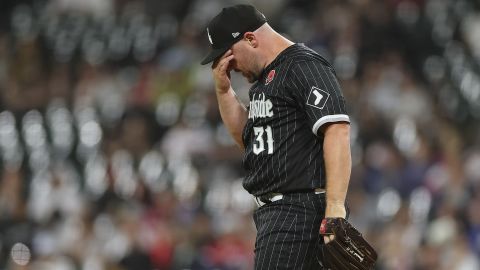 CHICAGO, ILLINOIS - MAY 29: Liam Hendriks #31 of the Chicago White Sox reacts against the Los Angeles Angels during the eighth inning at Guaranteed Rate Field on May 29, 2023 in Chicago, Illinois. (Photo by Michael Reaves/Getty Images)